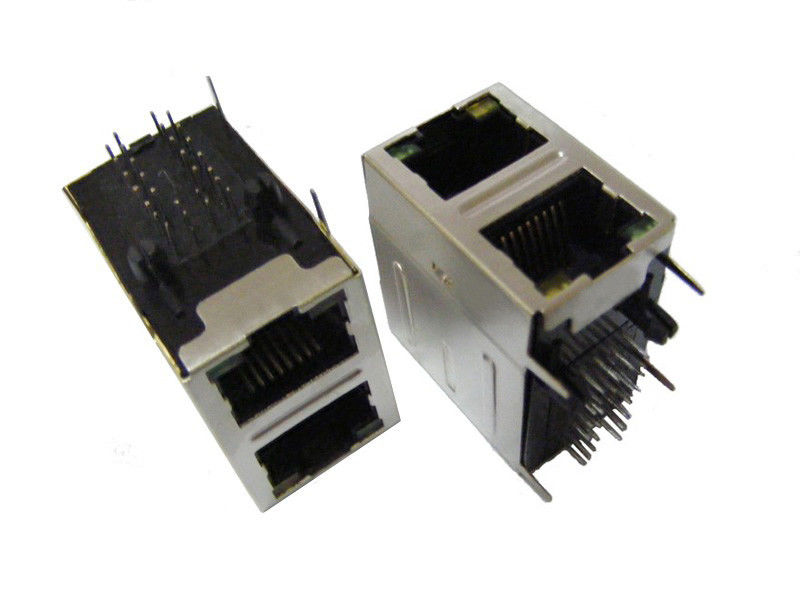 10/100 Base - T Dual RJ45 Jack PA66 Plastic For Ethernet Network Equipment